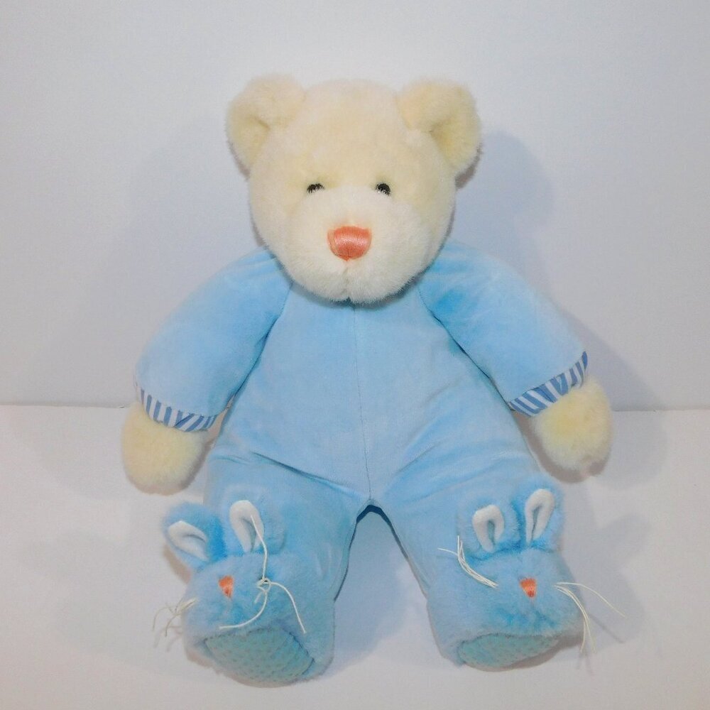 VTG 2000 Ganz Baby 14" Plush Blue White Teddy Bear Nighty Nights Bunny Slippers